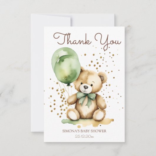 Barly wait teddy groen baby shower bedankje kaart (Voorkant)
