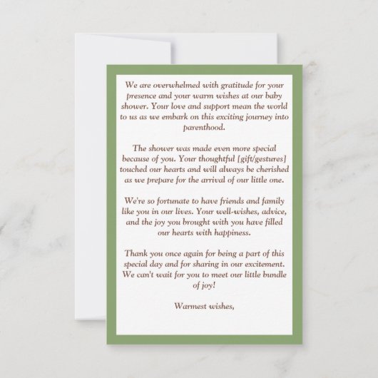 Barly wait teddy groen baby shower bedankje kaart (Achterkant)