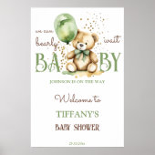 Barly wait teddy groen baby shower welkomstbord poster (Voorkant)