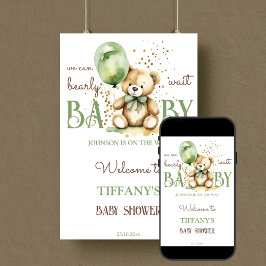 Barly wait teddy groen baby shower welkomstbord poster