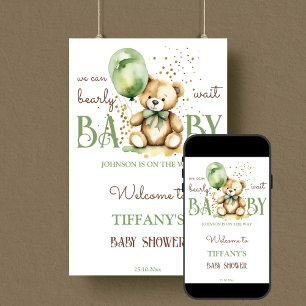 Barly wait teddy groen baby shower welkomstbord poster