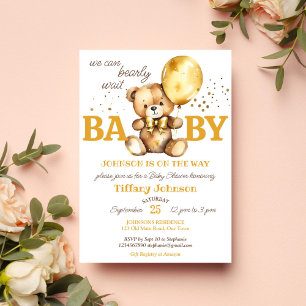 Barly wait teddybeer goudbruin baby shower kaart