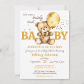 Barly wait teddybeer goudbruin baby shower kaart (Voorkant)