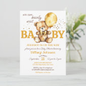 Barly wait teddybeer goudbruin baby shower kaart (Staand voorkant)