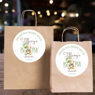Barly wait teddybeer groen baby shower gunst ronde sticker