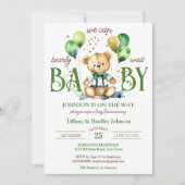 Barly wait teddybeer groen bruin baby shower kaart (Voorkant)