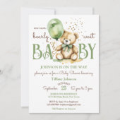 Barly wait teddybeer groen bruin baby shower kaart (Voorkant)