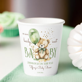 Barly wait teddybeer groen bruin baby shower papieren bekers
