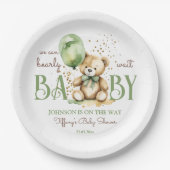 Barly wait teddybeer groen bruin baby shower papieren bordje (Voorkant)