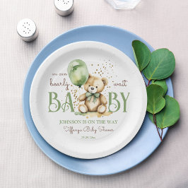 Barly wait teddybeer groen bruin baby shower papieren bordje