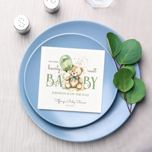 Barly wait teddybeer groen bruin baby shower servet