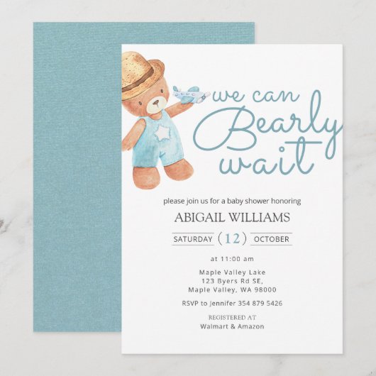 Barly Wait Waterverf Teddy Bear Baby shower Kaart (Voorkant / Achterkant)