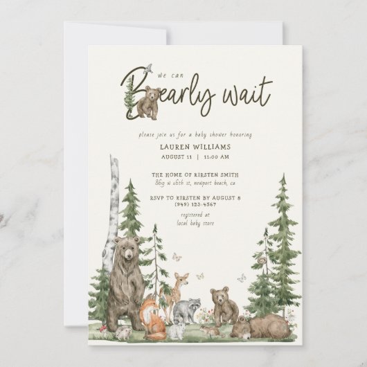 Barly Wait Woodland Animals Baby shower Kaart (Voorkant)