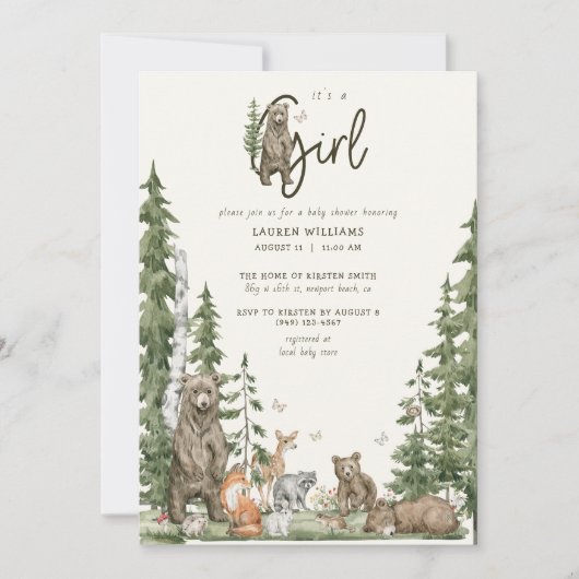 Barly Wait Woodland Dieren Meisje Baby shower Kaart (Voorkant)