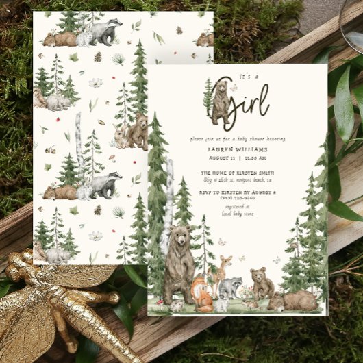 Barly Wait Woodland Dieren Meisje Baby shower Kaart