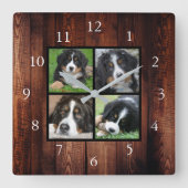 Barm hout patroon Familie aangepaste foto collage Vierkante Klok (Voorkant)