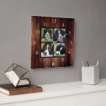 Barm hout patroon Familie aangepaste foto collage Vierkante Klok<br><div class="desc">Aangepaste Familie foto collage op schuur houten patroon achtergrond klok. Voeg je eigen persoonlijke foto's toe om de klok te personaliseren.</div>