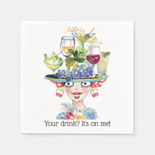 Barmaid Lady Funny Face Cocktail Paper Napkin Servet