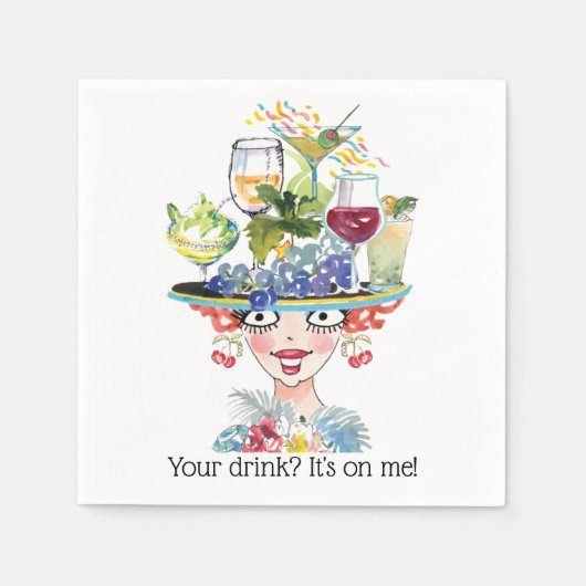 Barmaid Lady Funny Face Cocktail Paper Napkin Servet (Voorkant)