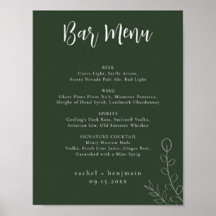 Barmenu Huwelijk Salie Groen Botanisch Minimaal Poster