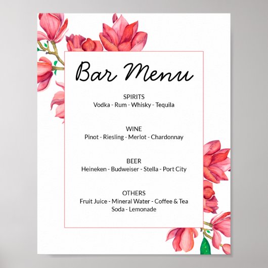 Barmenu roze witte bloemsignaalposter poster (Voorkant)