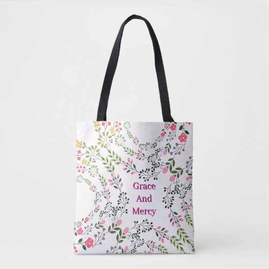 Barmhartigheid En Genade Witte Bloemen Tote Bag (Voorkant)