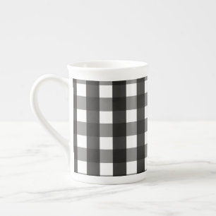 BARMHOUSE BLACK EN WHITE GINGHAM CHECK PORSELEIN KOP