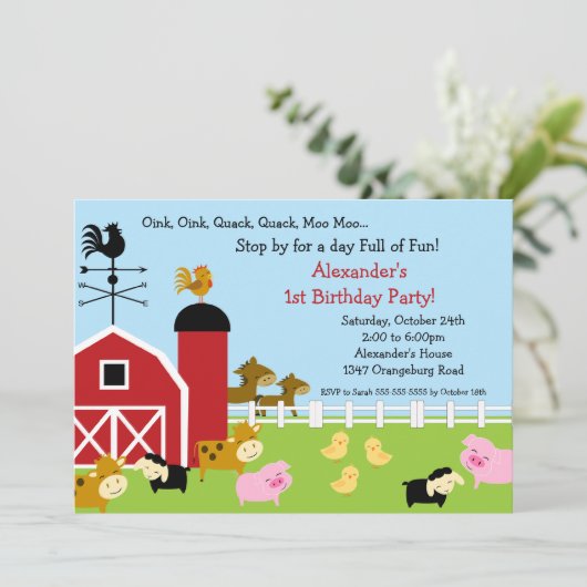 Barn Animal Fun Birthday Party Kaart (Staand voorkant)