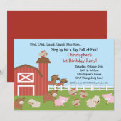 Barn Animal Fun Birthday Party Kaart (Voorkant / Achterkant)