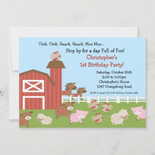 Barn Animal Fun Birthday Party Kaart