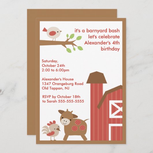 Barn Animal Fun Birthday Party Kaart (Voorkant / Achterkant)