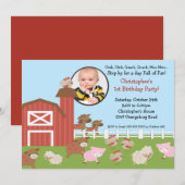 Barn Animal Fun Foto Birthday Invitation Kaart (Voorkant / Achterkant)