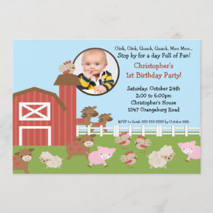 Barn Animal Fun Foto Birthday Invitation Kaart