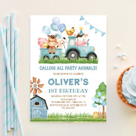 Barn Animals, Barnyard, Ranch Boys 1st Birthday Kaart