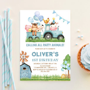 Barn Animals, Barnyard, Ranch Boys 1st Birthday Kaart