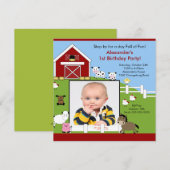 Barn Animals Fun1st Birthday Foto Uitnodiging (Voorkant / Achterkant)