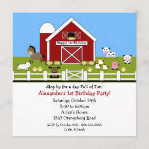 Barn Animals Fun 1st Birthday Kaart