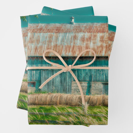 Barn Blauwgroen  Boerderij Inpakpapier Vel (In situ)