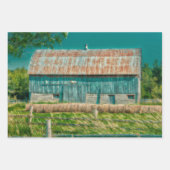 Barn Blauwgroen  Boerderij Inpakpapier Vel (Voorkant)