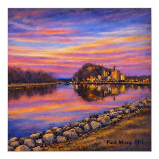 Barn Bluff, Red Wing Sunset Glossy Poster (Voorkant)