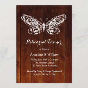 Barn Board Butterfly Rehearsal Dinner Invitation Kaart