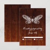 Barn Board Butterfly RSVP Kaartje (Voorkant / Achterkant)
