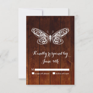 Barn Board Butterfly RSVP Kaartje