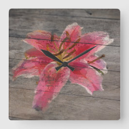 Barn Board Clock Painted Lily Vierkante Klok