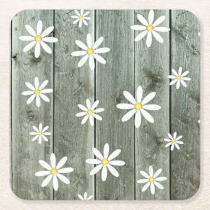 Barn Board Daisy Flower Kartonnen Onderzetters