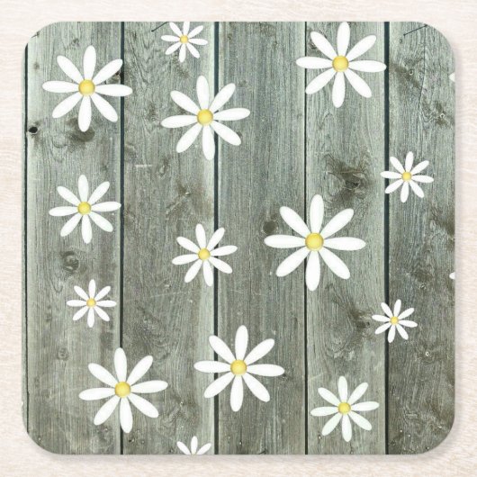 Barn Board Daisy Flower Kartonnen Onderzetters (Voorkant)