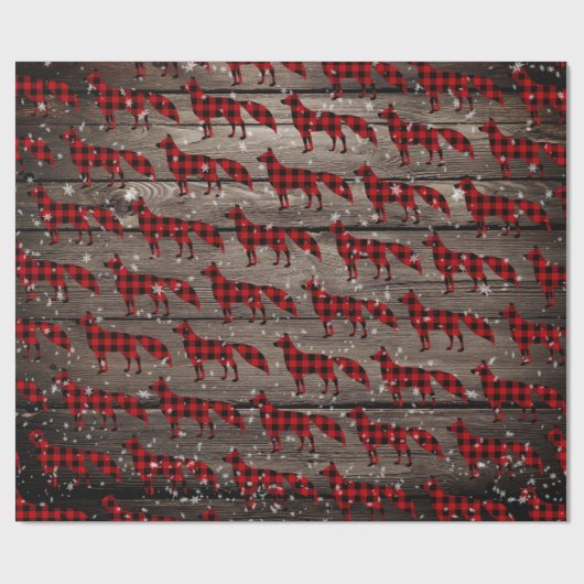 Barn Board Snowy Buffalo Plaid Red Fox Cadeaupapier (Vlak)