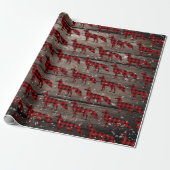 Barn Board Snowy Buffalo Plaid Red Fox Cadeaupapier (Uitgerold)