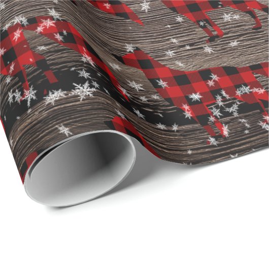 Barn Board Snowy Buffalo Plaid Red Fox Cadeaupapier (Rol Hoek)
