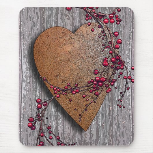 Barn Boards Rusted Heart Muismat (Voorkant)